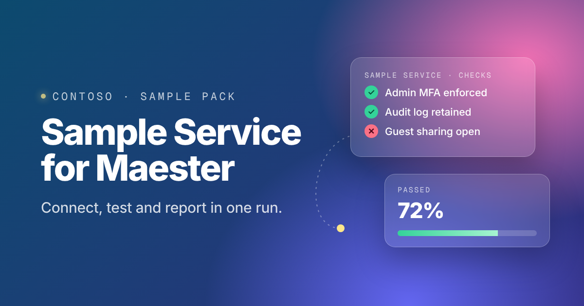 Example banner: Sample Service for Maester, with check results on glass cards